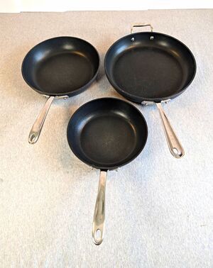 All-Clad 3-Piece Nonstick Frying Pan Set Black w Stainless Handles Electric/Gas